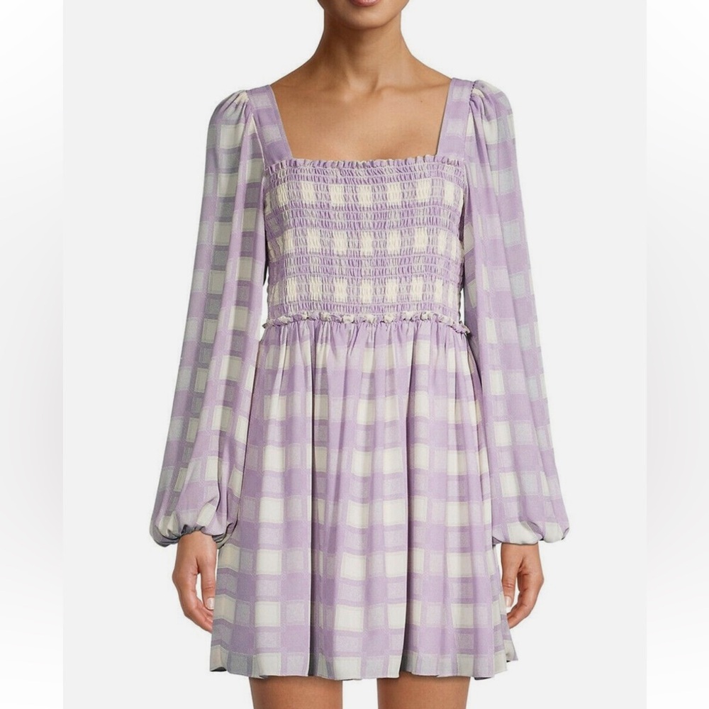 Toccin NY Smocked Puff Sleeve Mini Dress‎ Sz xs Lavender NWT